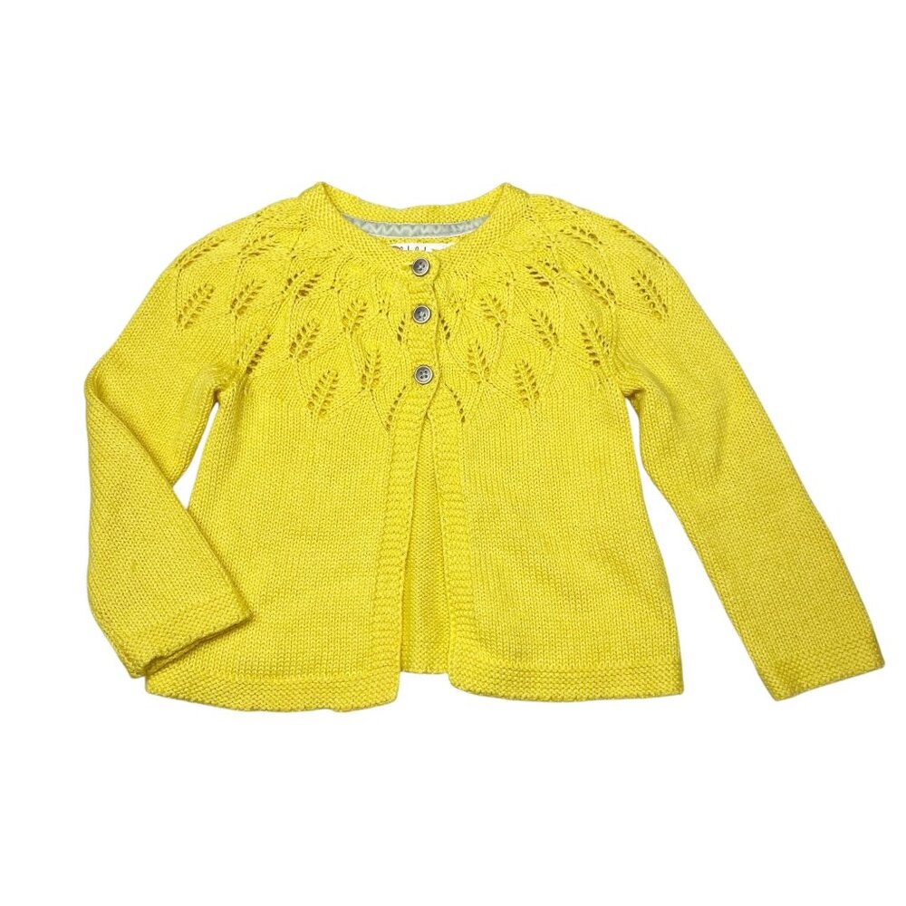 Baby Boden 6-12 mos Crochet Knit Cardigan Yellow Cotton Cashmere Sweater